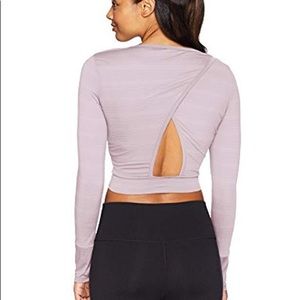 Women's Purple Long Sleeve Crop Top With Cutout, Horizontal-stripes Pattern